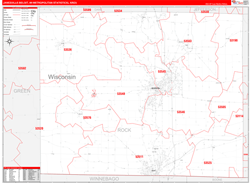 Janesville-Beloit Metro Area Wall Map Red Line Style 2025